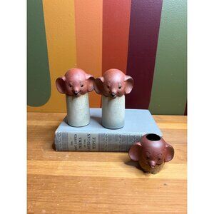 Vintage pottery elephant salt and pepper shakers and toothpick holder set